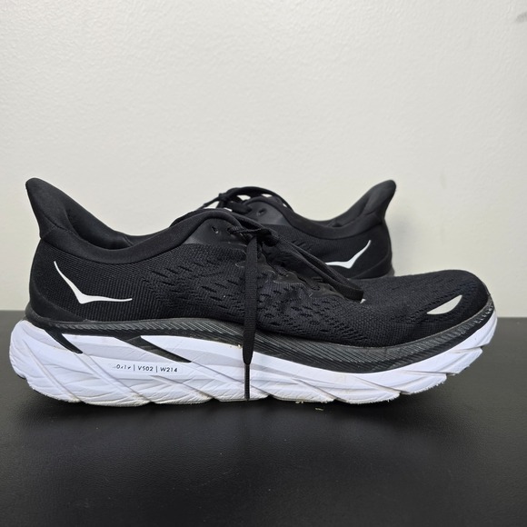 Hoka Shoes Womens Size 10.5 B Black White Clifton 8 Performance Run Gym Sneakers - Picture 6 of 9